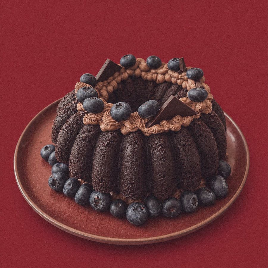 A chocolate blueberry cake, finished