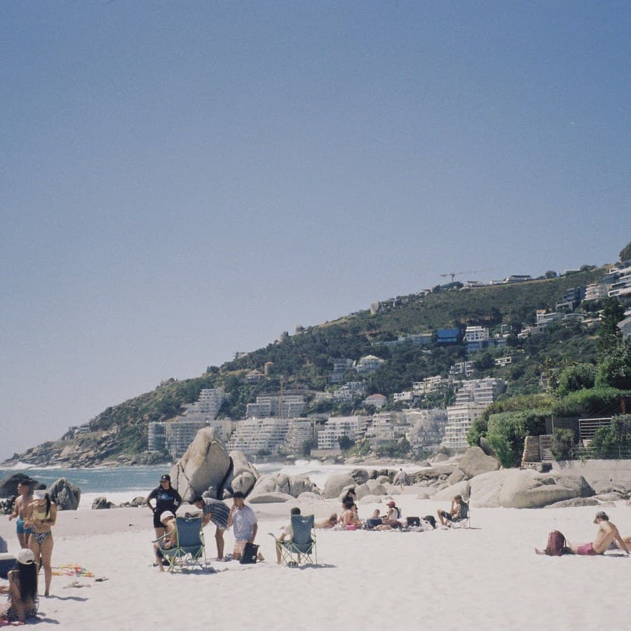 A beach day below the mountain