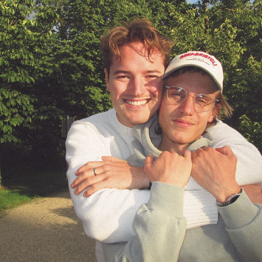 Two friends in a garden